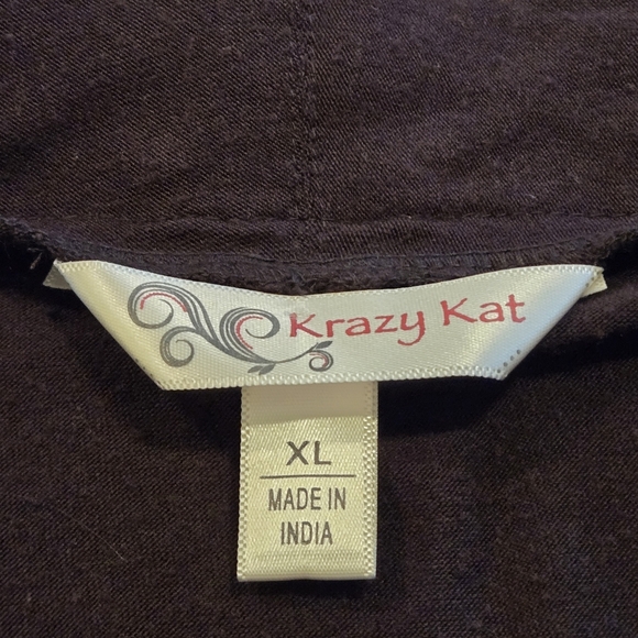 Krazy Kat Women XL Brown Open Cardigan Sweater Faux Leather Accent Trim Western - Picture 7 of 13